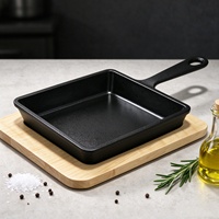 Poêle carrée en fonte avec longue poignée, idéale pour la cuisson des steaks sur cuisinière, four ou feu de camp, pré-culottée, personnalisable OEM