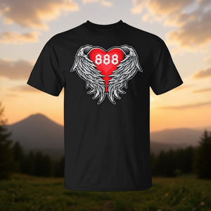 Camiseta con diseño de corazón con alas Angel Number 888, camiseta promocional negra para hombre - Product Image 3