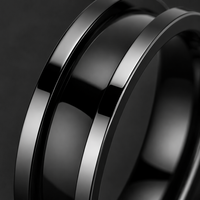 Edelstahl-Einbauring mit breitem Band und konkavem Mittelteil, Doppelschienen-Kanten-Design, Gold, Silber, Schwarz, Unisex, Klassisch