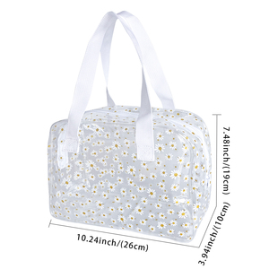 Wholesale 2 Pcs Durable Waterproof PVC Versatile Zipper Jelly Daisy Tote <strong>Bag</strong> Travel <strong>Cosmetics</strong> Pouch with Handle Makeup <strong>Bag</strong> - Product Image 2