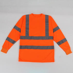 T-shirt di sicurezza ad alta riflettenza a maniche lunghe arancione fluorescente Plus Size camicia da costruzione con gilet di sicurezza - Product Image 2