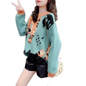 2024 Spring and autumn high-quality best-selling round neck long sleeve loose cartoon cat cute fashion women's printed sweater