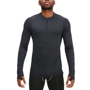 Vêtements de sport personnalisés pour hommes, manches longues, entraînement au basketball, course à pied, vêtements à séchage rapide, col montant, fermeture éclair, t-shirt hautement élastique - Product Image 3
