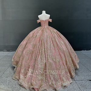 ชุดเดรสงาน Quinceanera สีโรสโกลด์ ประดับด้วยงานปักโลหะ ลูกปัด และแอพพลิเค พร้อมชายกระโปรงยาวแบบ Chapel Train ทรงบอลกาวน์ สำหรับงานปาร์ตี้ - Product Image 3