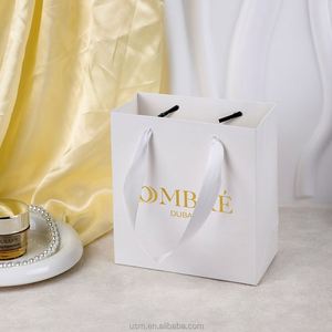 Custom Logo Luxury White Paper <b>Packaging</b> <b>Bags</b> with Ribbon Handle for Watches & Jewelry Recyclable - Product Image 2