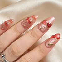 Faux ongles à presser Lmond 3D Cerise Fraise Fruit Doré Brillant Effet Gelée Vente en Gros Personnalisé Marque Privée Été