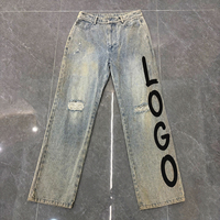 Fabricant de jeans en denim sur mesure, marque privée, OEM, ODM, délavé à l'acide, déchiré aux genoux, coupe droite, coupe décontractée, denim Y2K, fournisseur en gros