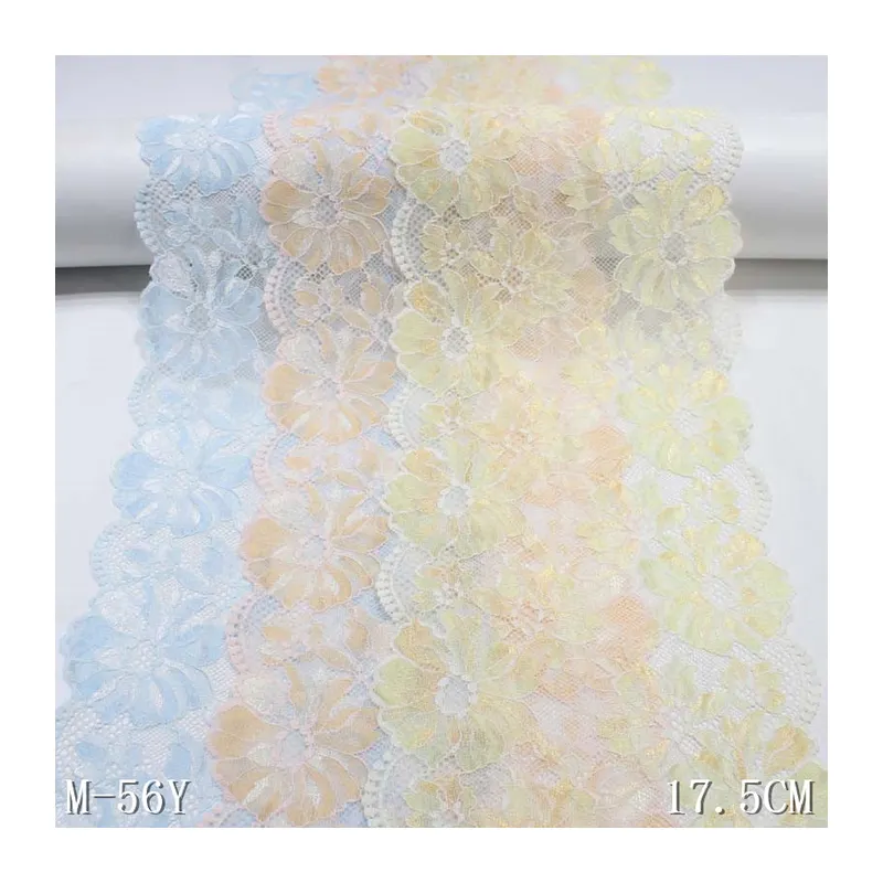 High Quality Light Blue Stretch Elastic Lace Fabric for Lingerie Colorful Flowers Lace