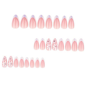 Vente en gros de 24 <span class=keywords><strong>faux</strong></span> ongles en ABS de forme amande moyenne, style minimaliste français haut de gamme, personnalisables - Product Image 2