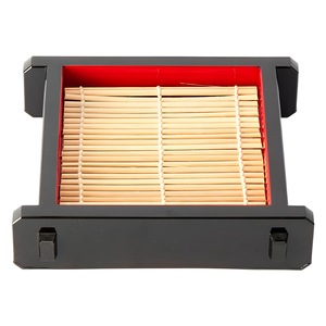 Japanese Sushi And Cold Noodle Serving Dish Rectangular Bamboo <b>Tray</b> With Red Lining For Restaurant Use - Product Image 5