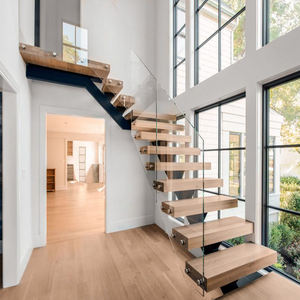 2025 Américain Blanc Chêne Bande de Roulement Verre Trempé <span class=keywords><strong>Clair</strong></span> Clôture Garde-corps <span class=keywords><strong>En</strong></span> Acier Noir <span class=keywords><strong>Escalier</strong></span> Flottant - Product Image 6