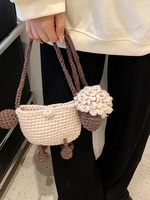 Sac à téléphone portable en crochet fait main, petit sac à monnaie tricoté, pochette bandoulière pour femme, motif mignon de dessin animé, en tissu