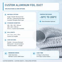 Pipa Saluran Ventilasi Aluminium Fleksibel untuk Sistem HVAC Penggunaan Dapur dengan Konektor Rivet Desain Grafis