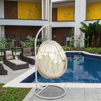 Balançoire pour plafond de patio, métal blanc, oeuf, rotin, chaise suspendue avec support en métal
