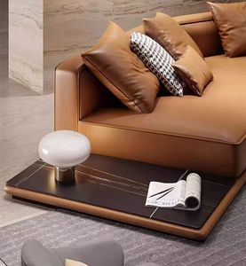 Sofá de sala de estar en forma de L Modular de diseño de gama alta moderno de cuero naranja minimalista italiano - Product Image 6