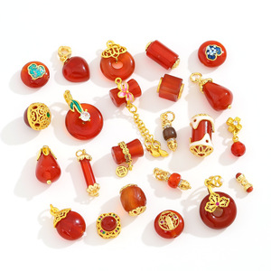 Nantong Chinese Style <b>Red</b> Agate Spacer Beads Copper Plated Gold DIY Jewelry Accessories <b>Bracelet</b> Necklace Charms - Product Image 5