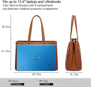 Gros femmes affaires bureau travail sac d'ordinateur grand cuir PU étanche 15.6 pouces sac fourre-tout pour ordinateur portable mallette - Product Image 4