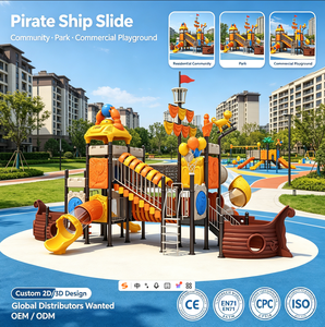 Toboggan commercial extérieur sur le thème de l'océan, en plastique LLDPE certifié ASTM et acier inoxydable 304, modèle bateau pirate, équipement de jeu combiné de rêve - Product Image 2