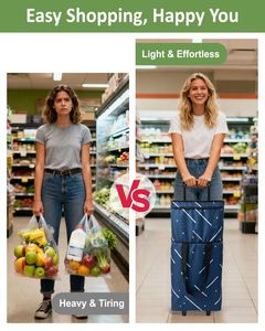 Portable Foldable <b>Trolley</b> Shopping Cart Bag Reusable Rolling Shopping Bag 2 Wheels for Supermarket <b>Vegetables</b> Made Durable bag - Product Image 2
