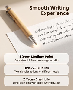 Stylo bille promotionnel en bambou écologique avec logo personnalisé, finition brillante, encre bleue/noire 1,0 mm, cadeaux d'affaires, impression sérigraphique/couche de protection - Product Image 4