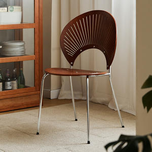 Nordic Dining Chair Wood Metal Frame <b>Backrest</b> Adult Home Use - Product Image 4
