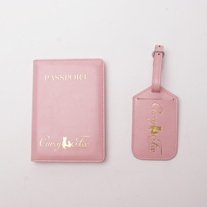Newest Design Make Your Own Logo PU Leather <strong>Pink</strong> <strong>Passport</strong> <strong>Holder</strong> and <strong>Pink</strong> Luggage Tag Gift Set - Product Image 5
