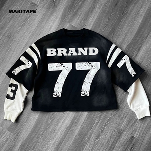 Camiseta de Manga Larga con Cuello Redondo, Estilo Urbano, Lavado Vintage Personalizado, Impresión de Doble Capa, Efecto Desteñido por el Sol, Talla Grande - Product Image 3
