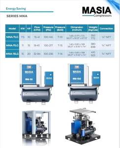 <span class=keywords><strong>Masia</strong></span> MNA Series Compresseur d'air à vis VSD tout-en-un 20 HP-84 CFM-Forgé basse pression pour brossage de l'air - Product Image 2