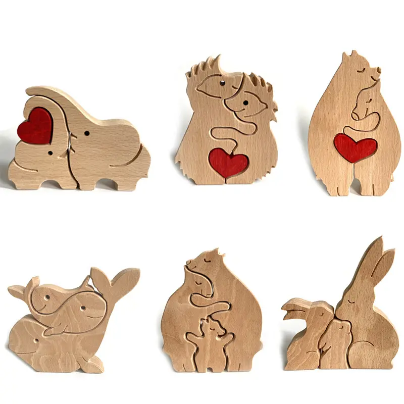 मदर्स डे लकड़ी श्रृंखला पशु खरगोश परिवार हाथी दिल दीवार साइन ठोस लकड़ी शिल्प लकड़ी के बक्से थोक में निर्मित
