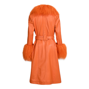 Nuovo Arrivo: Cappotto in <span class=keywords><strong>Pelle</strong></span> di Pecora con Collo e Polsini in Pelliccia di Pecora Mongola, Giacca in Vera <span class=keywords><strong>Pelle</strong></span> da <span class=keywords><strong>Donna</strong></span> Moda Autunno Inverno - Product Image 4