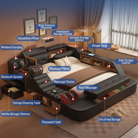 Cadre de lit Tatami intelligent pour hôtel avec matelas, ensemble complet en cuir véritable, massage, rangement, vente en gros, tailles King et Queen