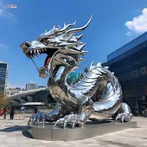 Ville extérieure personnalisée espace public décor métal 3D miroir polonais <span class=keywords><strong>Dragon</strong></span> chinois Statue grande en acier inoxydable Loong Statue Sculpture - Product Image 3