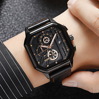 Reloj de Pulsera de Cuarzo para Hombre, Diseño Clásico, Carátula Irregular, Función de Cronometraje, Correa de Cuero, Resistente al Agua 30m, 20mm