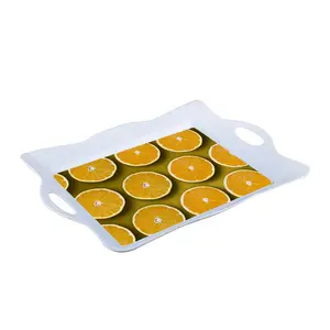 Bandeja de servicio de alimentos con mango, bandeja antideslizante de melamina de plástico, personalizada, primera calidad, forma rectangular, grande, blanco, 500 juegos