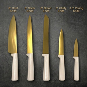 Set De Couteaux De Cuisine 6 Pcs Non Stick Coating Knife <b>Block</b> Set Luxury Gold Titanium Kitchen Chef Knife Set with <b>Block</b> - Product Image 2
