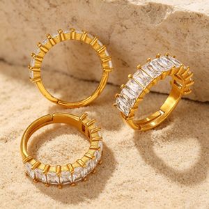 Anillo de circonita baguette en fila, minimalista, geométrico, rectangular, de lujo, ajustable, abierto, para mujer. - Product Image 2