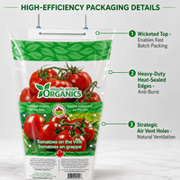 Op maat gemaakte logo tomaten gravure bedrukte staande pouch zak, food grade, hitte verzegelbaar, CPP transparant, trapeziumvormig, voor fruit en groenten van de boerderij