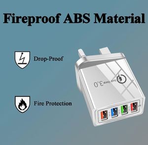 Multi USB <b>Plug</b> Charger <b>UK</b> 4-Port USB Wall Charger QC 3.0 3.1A Fast Charging With <b>Smart</b> Device-Adaptive for All Smartphone - Product Image 4