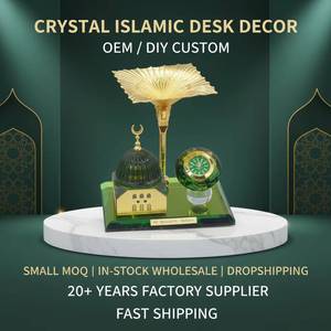 Muslim Mosque Crystal Glass Building-Shaped Ornament with Sunshade and Clock, Durable Islamic Ramadan <b>Table</b> Decoration Gift - Product Image 1