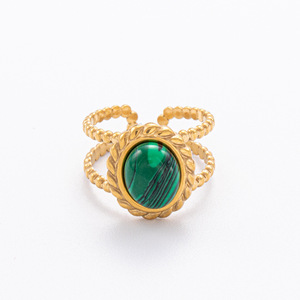 Natural Stone <b>Ring</b> Stainless Steel 18K Gold Plated Bezel Setting Open Design Women's Jewelry Party Fashion <b>Rings</b> - Product Image 1