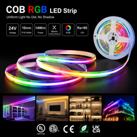 Bande LED COB RGBCW Flexible en Gros d'Usine 840 LED 12mm de Largeur 16W/m DC 24V IP33 Éclairage Ambiant Linéaire à Haute Luminosité USB