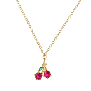 No Tarnish Brass Jewelry Fruit 18K Gold Plated Cute Berry Pendant Necklace for Women