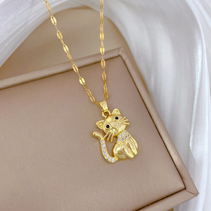 Bijoux de mode dessin animé Kitty chat Zircon or collier à breloques cadeau pour femmes maman grand-mère noël saint valentin anniversaire anniversaire - Product Image 2