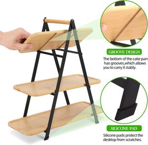 Wooden Display Stand for Cupcake <strong>Dessert</strong> Fruit <strong>3</strong> <strong>Tier</strong> Serving <strong>Tray</strong> for Appetizer Foldable Shelf Food Organizer - Product Image 4