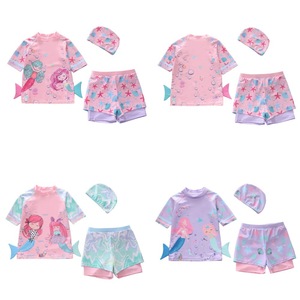 Maillot de bain deux pièces pour filles, style <span class=keywords><strong>sirène</strong></span>, avec haut à manches courtes, short et bonnet de bain - Product Image 1