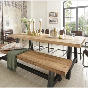 Muebles de Restaurante de Estilo Industrial, Mesa de Conferencia de Madera Maciza con Marco de Metal, Mesa de Comedor Duradera para 6 Personas, Sala de Estar Moderna - Product Image 1