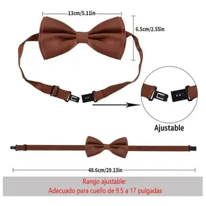 Conjunto de Corbata de Moño Ajustable con Tirantes de 2.5 cm, Poliéster, Formal, Unisex para Adultos, Color Sólido, Accesorio Duradero - Product Image 1