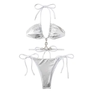 Hot Sale Beauty's Choice Cute Sexy Silver Bikini Set Summer Party Exclusive Enchanting Beach must-have Swimwear Amazon
