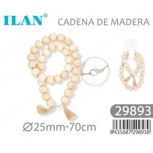 Catena di perline in legno Ilan da 25 mm 70 cm con nappe per la creazione di abiti e artigianato - Product Image 3