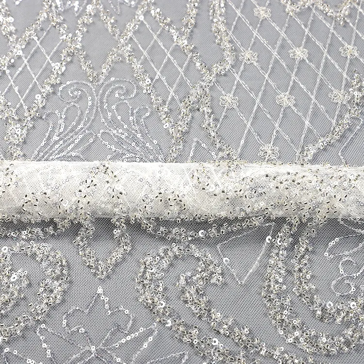 MX685 2021 precios al por mayor blanco vestido de boda EE. UU. Tela de encaje bordado de lentejuelas de gran lujo africanos telas de encaje